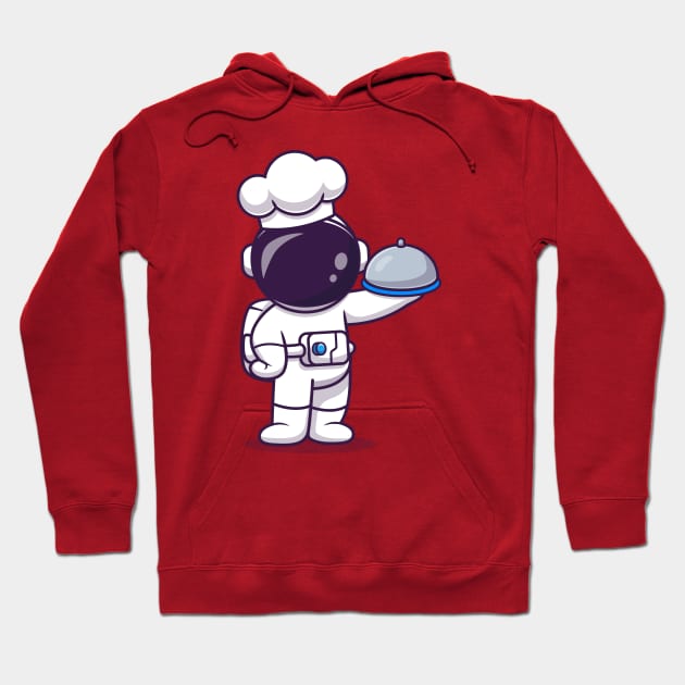 Cute Astronaut Chef Holding Cloche Food Plate Cartoon Hoodie by Catalyst Labs